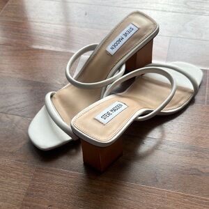 Steve Madden White and Tan Heeled Sandals